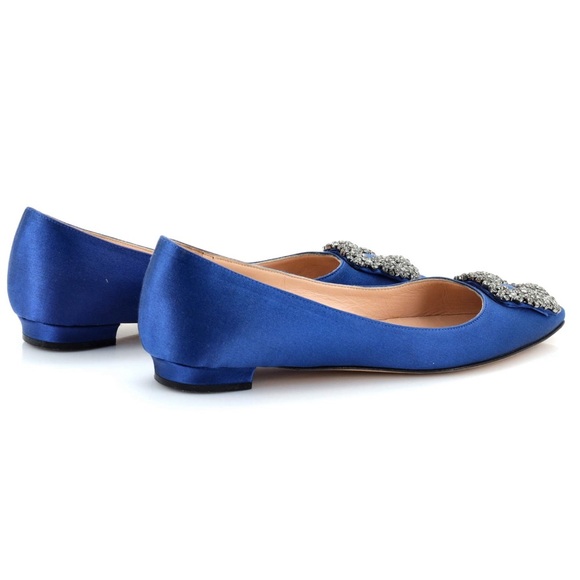 Manolo Blahnik Hangisi Crystal-Buckle Satin Flat in great preowned condition - Picture 3 of 4